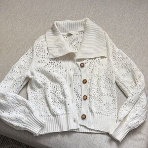 Cleobella Ivory Boho Open Knit Cardigan with Buttons
